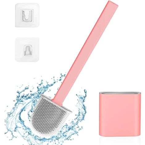ZOLGINAH Brosse de Toilette en Silicone, Brosse WC Brosse WC Silicone Flexible Très approprié pour Les Coins et Les Petits espaces Entre Les Toilettes et Le Mur（Rose）