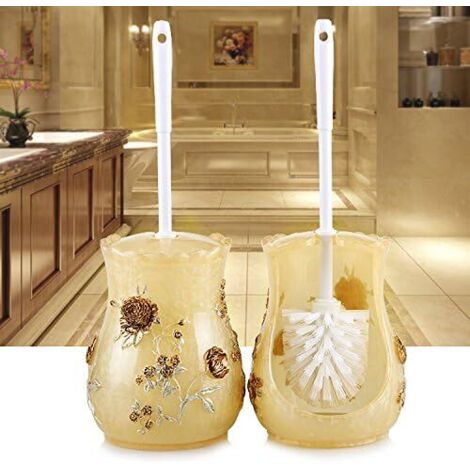 ZOLGINAH Brosse De Toilette Ensemble Brosse De Sol Créatif Ménage Salle De Bain Brosse De Toilette Manche Long Brosse De Toilette Porte Brosse De Toilette, Riches Fleurs Ouvertes Jaune