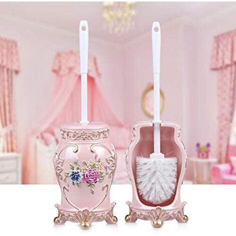 ZOLGINAH Brosse De Toilette Ensemble Brosse De Sol Créatif Ménage Salle De Bain Brosse De Toilette Poignée Longue Porte Brosse De Toilette Porte-Brosse De Toilette, Romain Rose Rose
