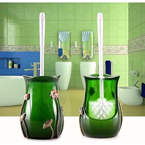 ZOLGINAH Brosse De Toilette Ensemble Brosse De Sol Ménage Créatif Salle De Bain Brosse De Toilette Manche Long Brosse De Toilette Porte-Brosse De Toilette, Lotus Étang Lune Couleur Brosse De Toilette