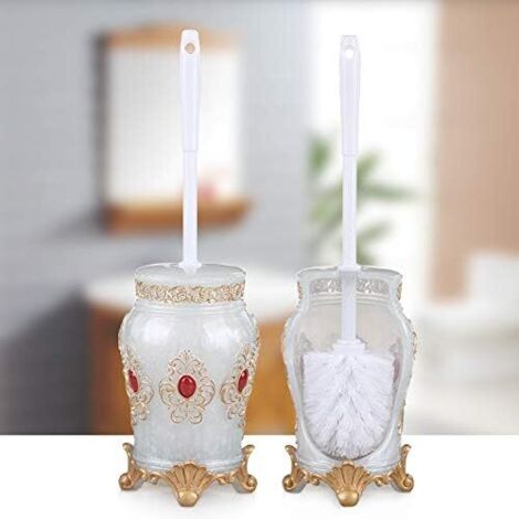 ZOLGINAH Brosse De Toilette Set Brosse De Sol Créatif Ménage Salle De Bain Brosse De Toilette Manche Long Brosse De Toilette Porte Brosse De Toilette, Fleur d'hibiscus Perle Blanc