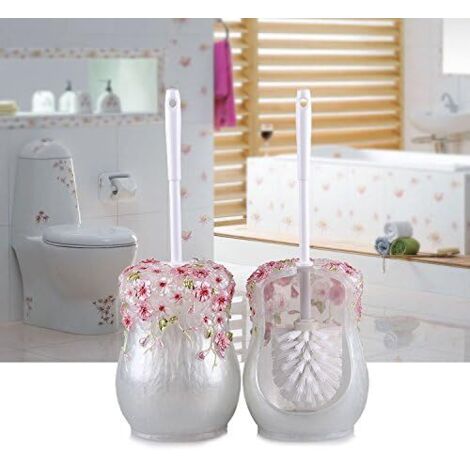 ZOLGINAH Brosse De Toilette Set Brosse De Sol Créatif Ménage Salle De Bain Brosse De Toilette Manche Long Brosse De Toilette Porte Brosse De Toilette, Manoir Romantique Blanc