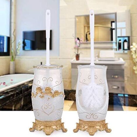 ZOLGINAH Brosse De Toilette Set Brosse De Sol Créatif Ménage Salle De Bain Brosse De Toilette Manche Long Brosse De Toilette Porte Brosse De Toilette, Printemps Fleur Chaude Ouvert Blanc Perle