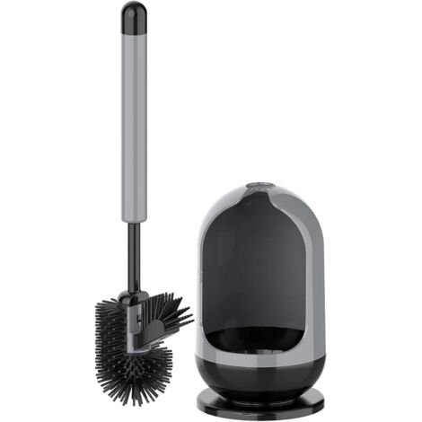 ZOLGINAH Brosse WC et Support pour Salle de Bain, avec Poils TPR Anti-Rayures, Tête de Brosse sous Le Rebord, Gris et Noir, Lot de 1