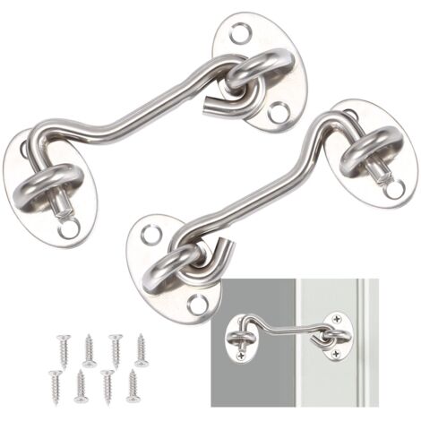 ZOLGINAH Cabine 2 Pièces,Crochet Fermeture Porte,Serrure à Crochet de Porte en Acier Inoxydable Argent,Avec Vis de Montage,Pour Fenêtre,Porte de Grange,Porte de Hangar,Porte de Garage (10cm)
