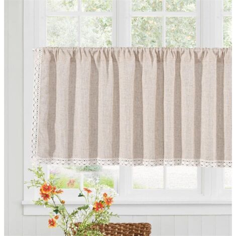 ZOLGINAH Café Rideau Boho en Lin Court Rideaux de Fenêtre avec Tige Poche Ferme Cuisine Rideaux De Fenêtre pour Décoratif Salon Petites Chambre pour Fenêtres Decor, Beige 1 Pièces 150x45 cm