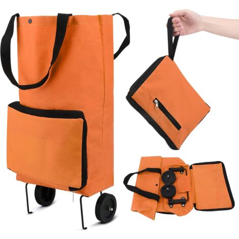 ZOLGINAH Carrito de compras plegable con ruedas de goma, carrito de compras plegable de tela Oxford, bolsa de compras reutilizable para supermercado (naranja)