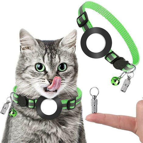 ZOLGINAH Cat Airtag Collar, Collar de gato reflectante con campana, Etiqueta de identificación de etiqueta de nombre, Soporte impermeable, Hebilla de seguridad, Ajustable 18-27cm-Verde