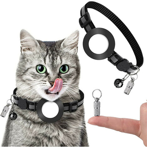 ZOLGINAH Cat Airtag Collar, Collar reflectante para gatos con campana, Etiqueta de identificación de etiqueta de nombre, Soporte impermeable, Hebilla de seguridad, Ajustable 18-27cm-negro