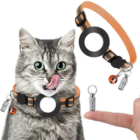 ZOLGINAH Cat Airtag Collar, Collar reflectante para gatos con campana, Etiqueta de identificación de etiqueta de nombre, Soporte impermeable, Hebilla de seguridad, Ajustable 18-27cm-Orange