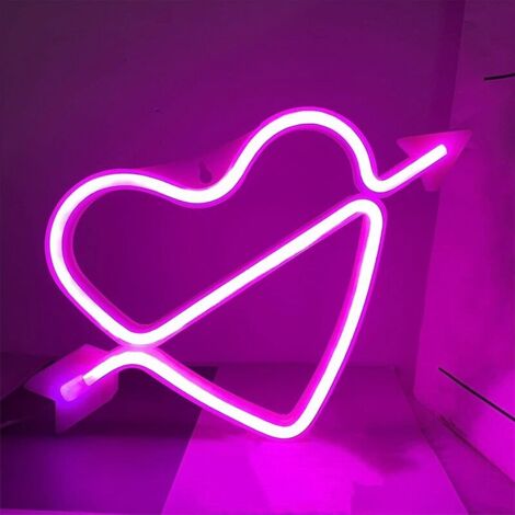 ZOLGINAH Coeur néon Néon LED Love Heart Enseigne Néon Néon Wall Art Batterie/USB Alimenté Néon Veilleuse Néon Lumière Signe Décor pour Filles Chambre Éclairer pour la Saint-Valentin Fête de Mariage No