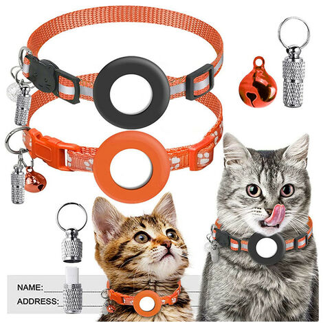 ZOLGINAH Collar reflectante para gatitos, 2 piezas Collar antiestrangulación para gatos con campana y hebilla de seguridad Collares ajustables para gatitos 20-30cm, Naranja