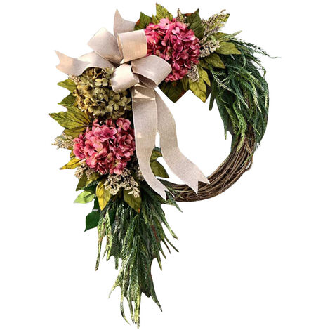 ZOLGINAH Corona artificial de flores para puerta, hortensias, guirnalda de simulación de primavera, flores colgantes, otoño, decoración del hogar/fiesta