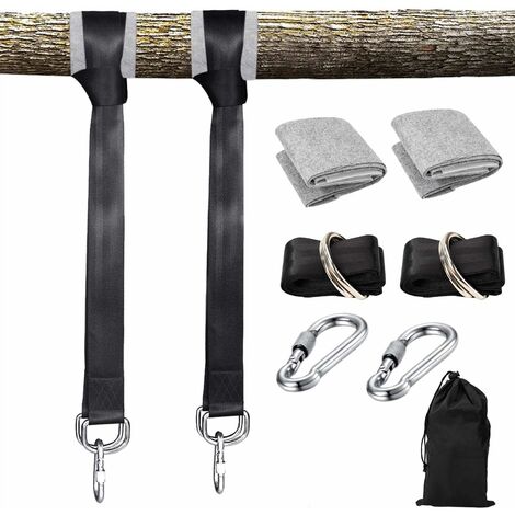 ZOLGINAH Correas para hamaca Longitud exterior 150 cm Kit de fijación de hamaca con 2 protectores de árboles y 2 anillas en D Ideal para hamaca Columpio de jardín o asiento colgante Carga máxima 500 k