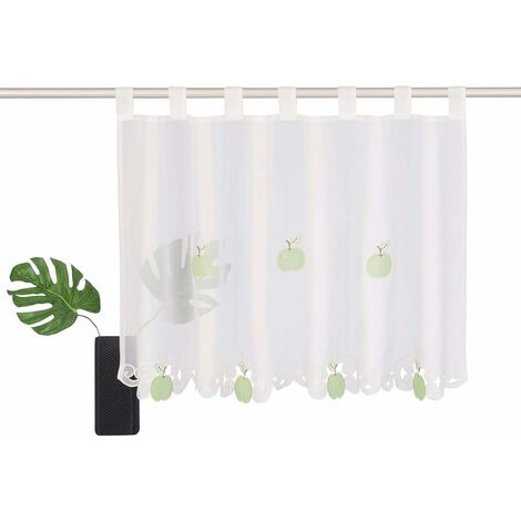 ZOLGINAH Cortina de Café Moderna - Brise-Bise Cortinas Romanas de Gasa Corta - Persianas de Café Bordado de Frutas - para Cocina (Ancho 90cm / Alto 30cm, Verde)