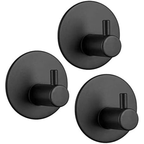 ZOLGINAH Crochet Adhésif 3M, Crochet Mural de Salle de Bains en Acier Inoxydable, Porte Serviette Auto-adhésifs pour la Cuisine (Noir 3pcs)