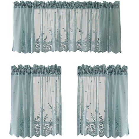 ZOLGINAH Demi-Rideaux Courts, Dentelle Petite fenêtre Rideaux Voile Cuisine Café Demi-Rideaux Valance pour café Cuisine Salle de Bains fenêtre Rideau(Bleu Set)