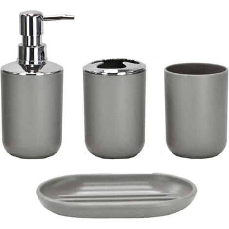 ZOLGINAH Design Moderne 4 PièCes Ensemble D'Accessoires De Salle De Bain Bouteilles De Lotion, Porte-Brosse à Dents, Tasse à Dents, Porte-Savon, Gris-Quatre