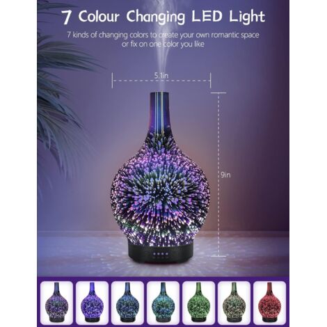 ZOLGINAH Diffuseur d'huiles essentielles Diffuseur d'air électrique Humidificateur pour huiles essentielles Diffuseur d'arôme à ultrasons 100 ML Arrêt Automatique pour Bureau à Domicile Spa (3D-Glass)