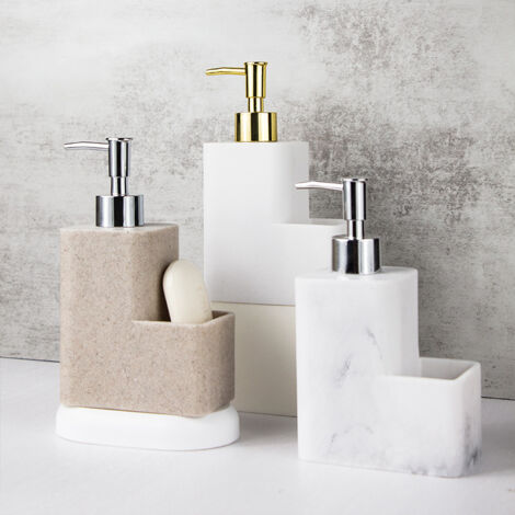 ZOLGINAH Distributeur de Savon Liquide avec Porte-Éponge Porte-Brosse, Bouteille de Pompe de Distributeur de Savon à Vaisselle Tampon à Récurer pour Cuisine Salle de Bain Évier de Comptoir, Marbre