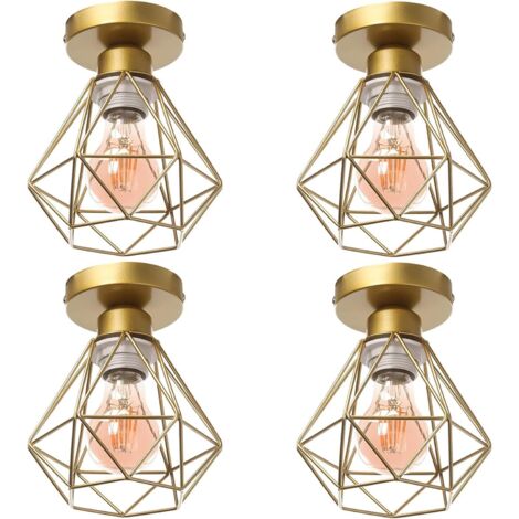 ZOLGINAH E27 Plafonnier Industriel Suspension Luminaire Vintage Design Lustre Métal Rétro forme Cage Ø160mm éclairage plafond , Doré (4pcs)