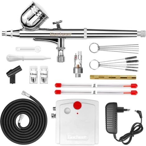 ZOLGINAH El kit completo de compresor de aerógrafo incluye pistola de aerógrafo de doble acción, mini compresor, filtro, soporte, manguera, mini llave inglesa, cuentagotas, kit de limpieza de aerógraf