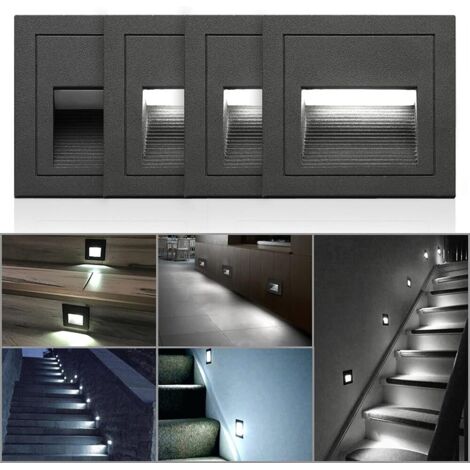 ZOLGINAH Ensemble de 4 LED Applique Encastré Murale carré, Blanc froid IP65 Lumières d'escalier, Lumières de marche, Aluminium, Éclairage et Lumières décoratives Boitier noir