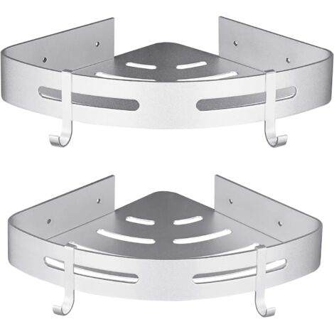 ZOLGINAH Etagère Douche d'angle sans Perçage Rangement Salle de Bain Douche Accessoire Salle de Bain Support Porte Savon Douche Aucun Antirouille en Aluminium Lot de 2 Argent Avec Crochets