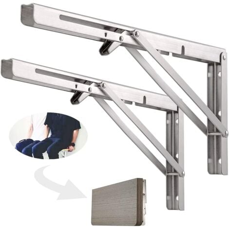 RHAFAYRE Étagère Murale Pliante de 500 mm, Support de Pliant en Acier inoxydable 304 pour établi, Équerre pliante Support, Equerre pour Etagere Murale（2 Pièces), Argenté