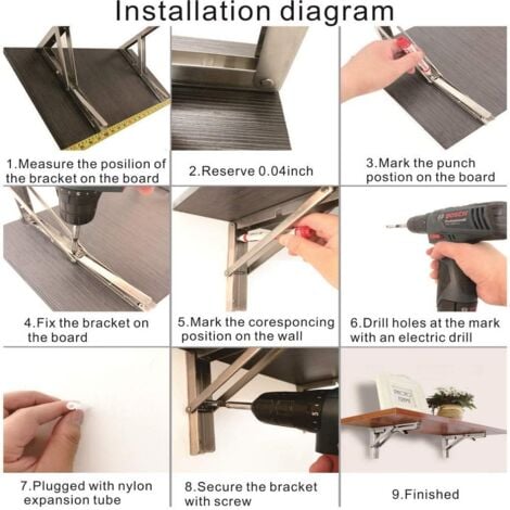 RHAFAYRE ZOLGINAH Étagère Murale Pliante de 500 mm, Support de Pliant en Acier inoxydable 304 pour établi, Équerre pliante Support, Equerre pour Etagere Murale（2 Pièces), Argenté