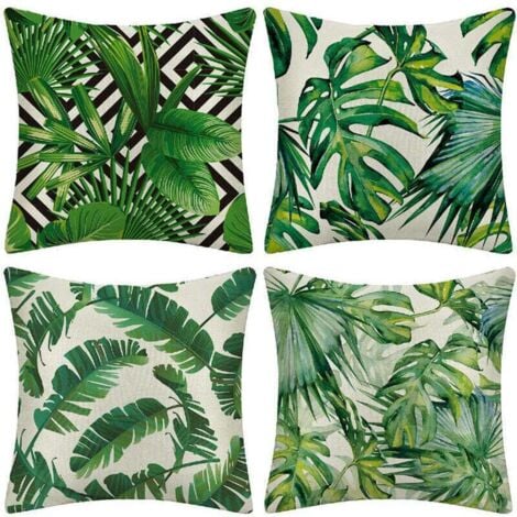 AIDUCHO ZOLGINAH Extérieur Housse De Coussin, Lot De 4 Imperméable Plante Tropicale Verte Motif Canapé Taie D'oreiller Pour Patio Jardin Salon Chambre Décoration, 45x45cm