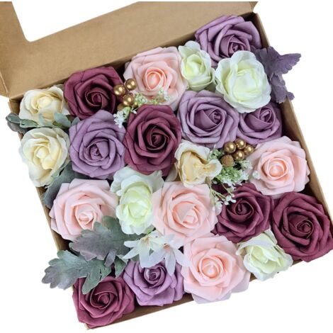ZOLGINAH Fleurs Artificielles Fausses Fleurs Rose pour DIY Mariage Bouquets Centres de Table Dispositions Fête Domicile Décorations (Mauve Rose)
