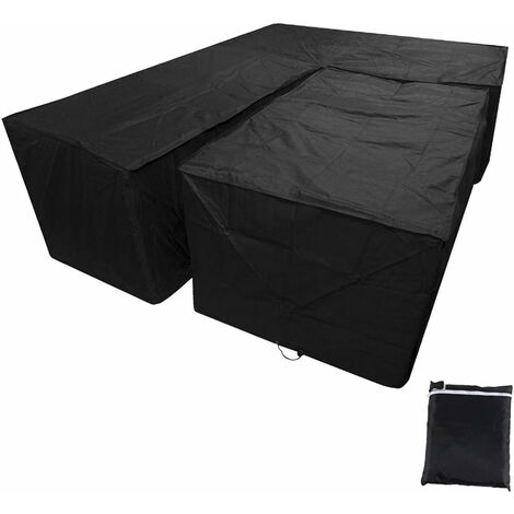 ZOLGINAH Funda para sofá esquinero de jardín en forma de L, protección de lona 210D para muebles de jardín, impermeable, anti-UV, funda protectora para muebles de jardín (negro, 200x270x82cm+155x95x68