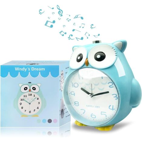 ZOLGINAH hiboux réveil sans tac pour Enfants silencieuse avec veilleuse et Alarme Forte-blue