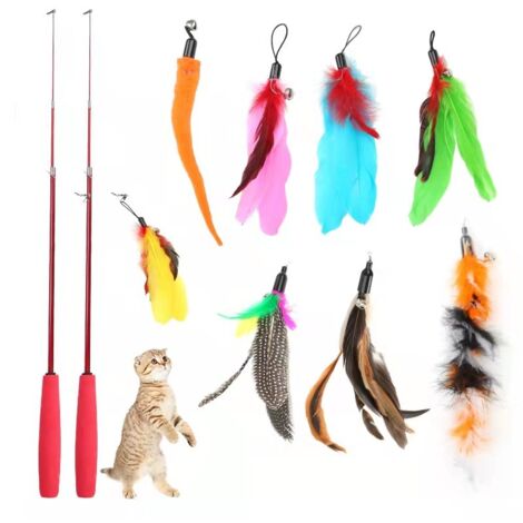 ZOLGINAH Jouet à Plumes pour Chats,10 Pièce Jouets Chat,Jouets à Plumes,Jouet pour Chat,2 Rétractable Canne a Peche Jouet avec 8 Recharges,Interacti pour l'intérieur Chats et Chatons