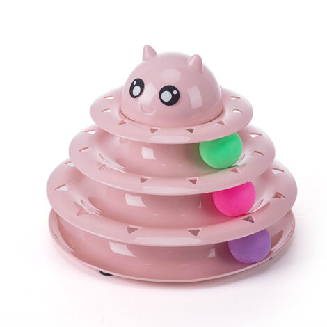 ZOLGINAH Jouets Chat 2 en 1, Jouet Labyrinthe Chats 4 Couches, Jouet Balles pour Jeu Chat Chaton, Jouet Chat Interactif avec l'herbe à Chat,Rose