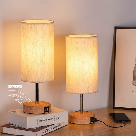 ZOLGINAH Juego de 2 lámparas de noche con control táctil, 3 temperaturas de color y brillo continuo, puertos de carga USB, lámparas de noche para salón dormitorio