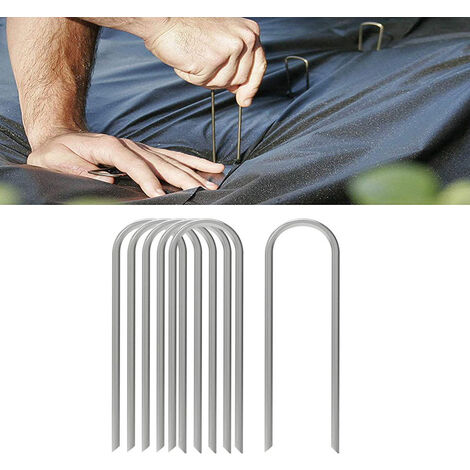 ZOLGINAH Juego de 6 piquetas en forma de U, piquetas de acero galvanizado de alta resistencia para trampolín, tienda de campaña y jardín