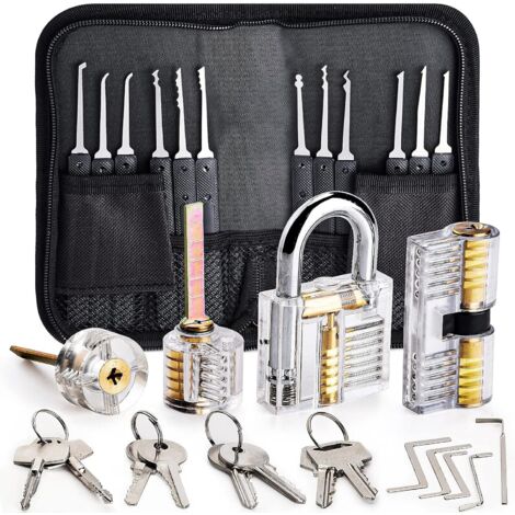 ZOLGINAH Kit de Crochetage Serrure, Preciva 26-Pièce Lock Picking Kit, Outils de D’entraînement avec 4 Serrure Transparente pour Serruriers Débutant et Pro (Noir)