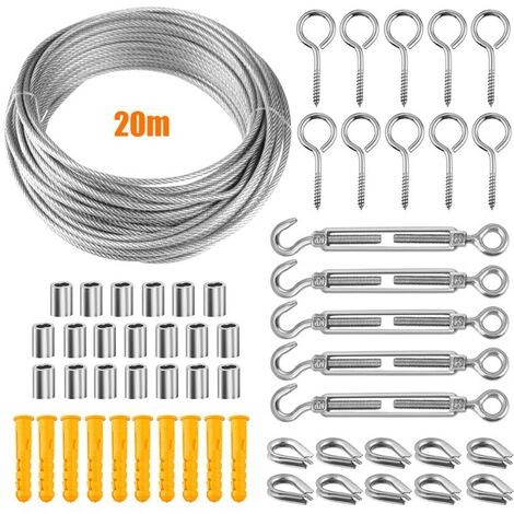 Kit Cable Inox, Cable Acero Revestido 2mm + Ojal Tornillo + Tensor  Invernadero Cable Inox + Tornillos Cable Acero Pvc Plastificado Tendedero  Suspensión Para Cortinas Antirrobo Barandillas Terraza Exterior (20m)