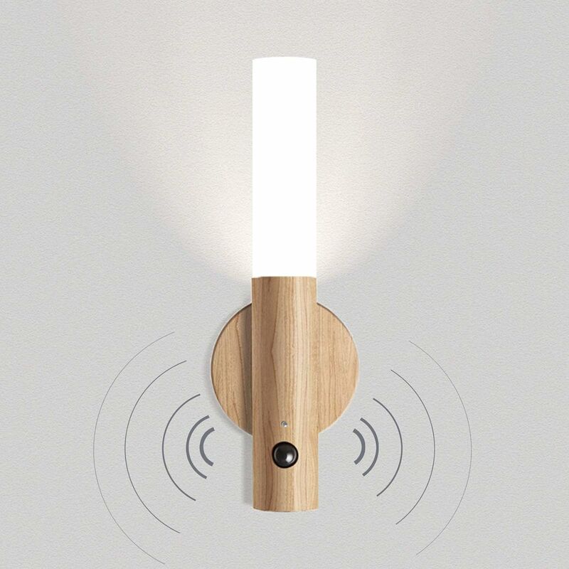 Image of Lampada a led Applique da parete in legno Lampada da parete Sensore di movimento Scale ricaricabili usb Luce notturna magnetica senza fili