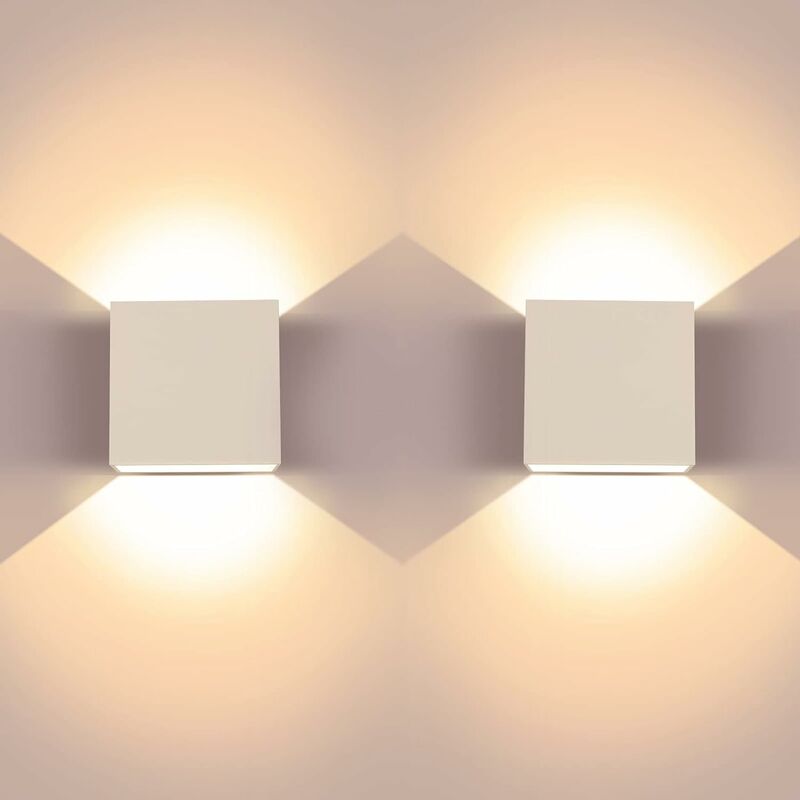 Image of Lampada da parete a led da 2 pezzi da 6W, lampada da parete moderna quadrata in alluminio bianco caldo 3000k, per soggiorno, camera da letto,