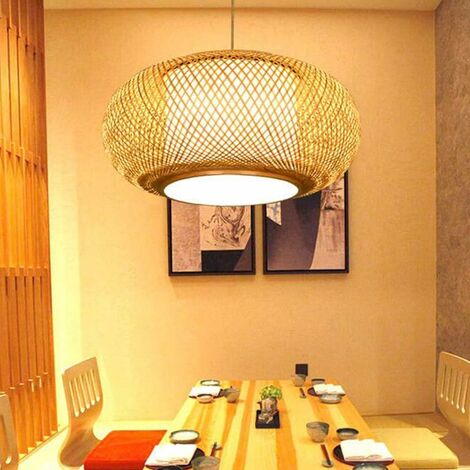 ZOLGINAH Lámpara colgante de araña de mimbre de bambú natural tejida a mano Retro E27 Lámpara colgante de altura ajustable Vintage Loft Luces colgantes Restaurante Iluminación Sala de estar,40CM