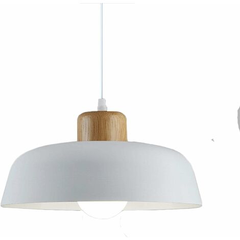 ZOLGINAH Lámpara colgante de metal redonda simple y moderna nórdica, lámpara de techo E27 con acabado de madera grande, luz colgante de color brillante para cocina, dormitorio, sala de estar (blanco)
