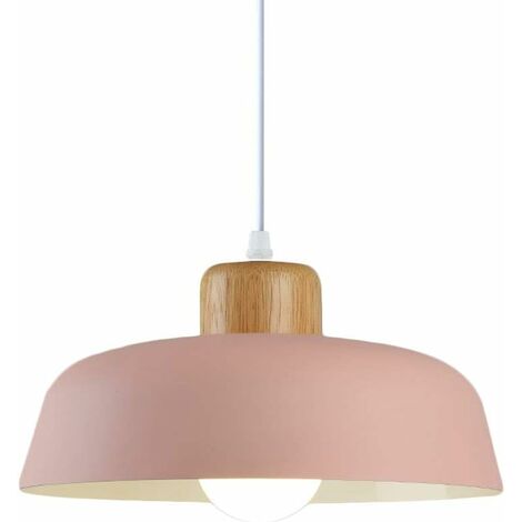 ZOLGINAH Lámpara colgante de metal redonda simple y moderna nórdica, lámpara de techo E27 con acabado de madera grande, luz colgante de color brillante para cocina, dormitorio, sala de estar (rosa)