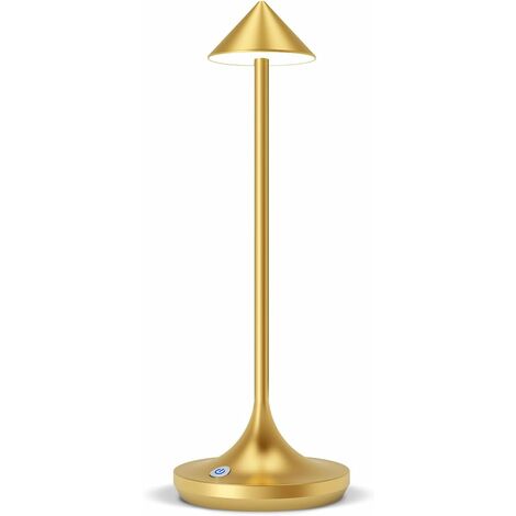 ZOLGINAH Lámpara de Mesa LED Recargable Inalámbrica, Luz de Escritorio Elegante y Simple de 6000 mAh, 3 Temperaturas de Color, Regulable, para Mesita de Noche, Restaurante, Terraza - Dorado