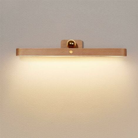 ZOLGINAH Lámpara de pared de madera LED regulable con interruptor táctil y batería Lámpara de pared inalámbrica recargable por USB Luz nocturna magnética Lámpara de pared giratoria de 360° para dormit