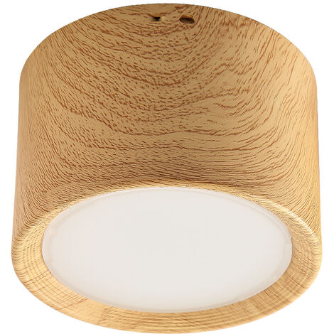 ZOLGINAH Lámpara de techo LED de madera 12W -12CM, lámpara de techo LED, decoración de madera de punto de superficie, mini lámpara de techo, redonda, blanco cálido 3000 K, 1 pieza