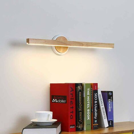 ZOLGINAH Lámpara LED para espejo de baño, lámpara de pared de madera para baño, 12W, 60cm, luz LED de pared interior de madera para dormitorio, pasillo, escaleras, regulable 3000K-6000K