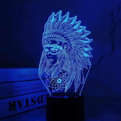 ZOLGINAH Lampe 3D décorative Motif amérindien 16 couleurs changeantes avec télécommande et variateur d'intensité
